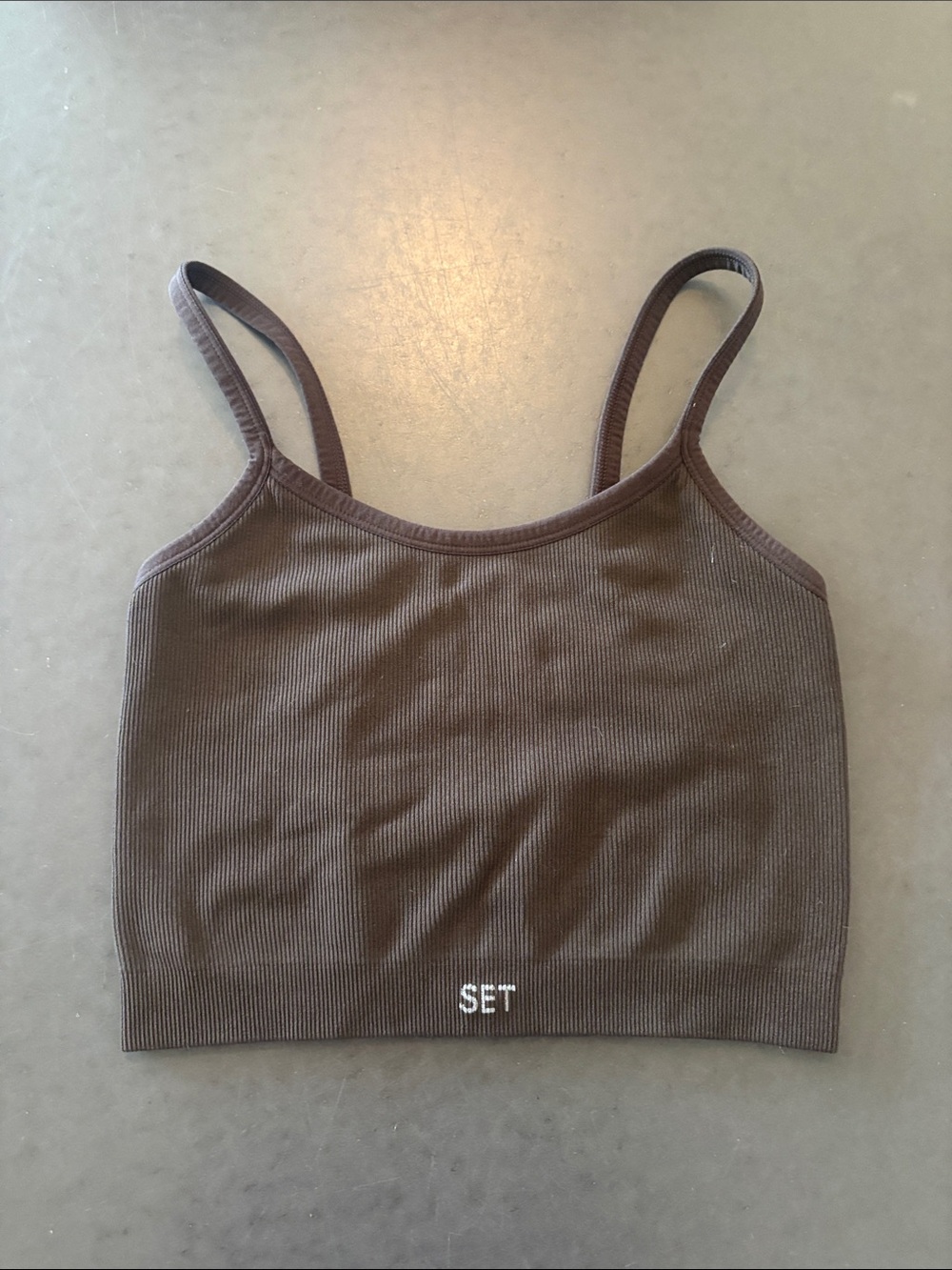 SET Active Ribbed Spaghetti Strap Crop Cami - Brown
